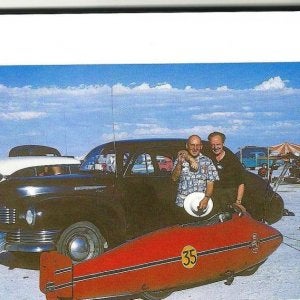 Burt's first trip to Bonneville with his $50 '40 Nash. That's Rollie Free with Burt, the fearless SOB who rode his Vincent 156 on the salt wearing not
